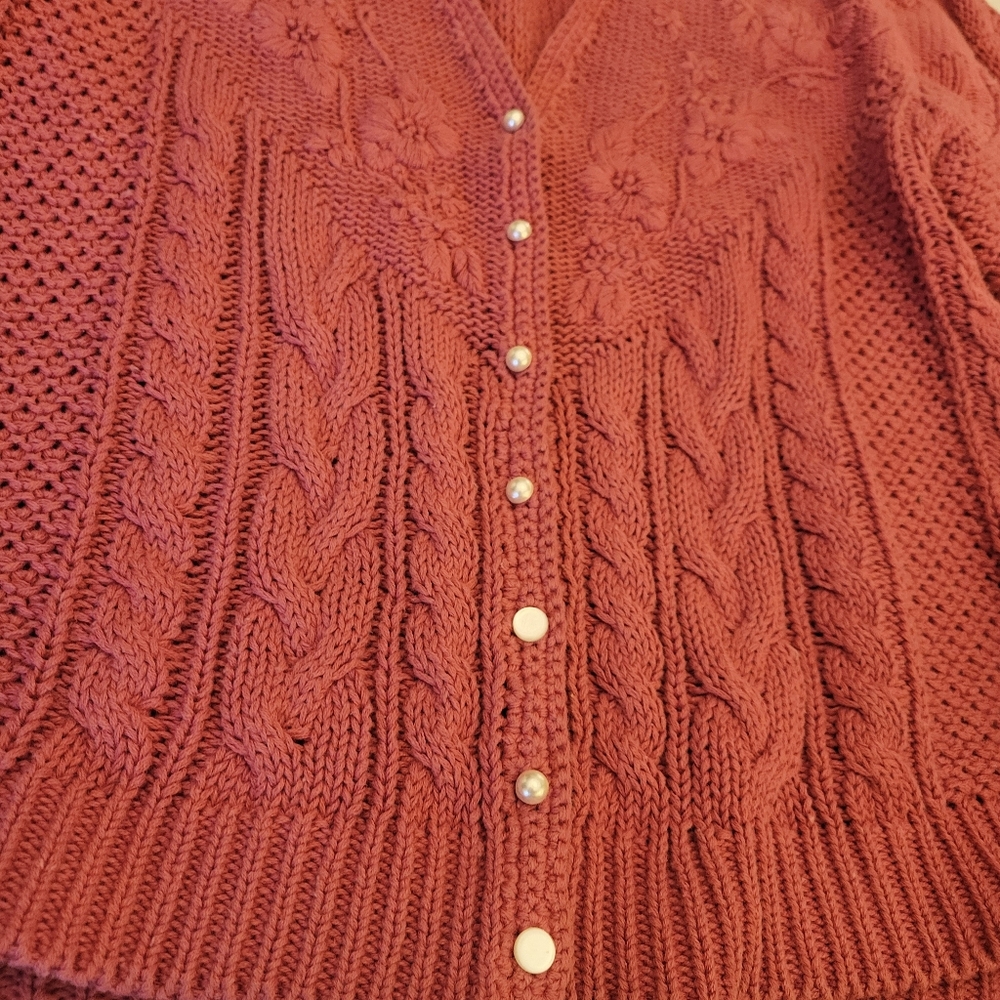 VINTAGE Cable Knit Cardigan| Women's Medium|Dusty Rose/Mauve - Picture 6 of 9